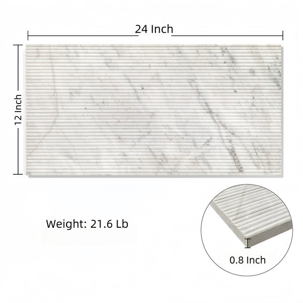 English Elm 12*24 White Marble Wall Tiles - Textured 3D Fluted Finish For Luxe Interiors, 4 Genuine Pieces W1696P262333