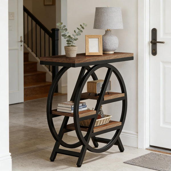 English Elm Bedside 4 Tier Open Shelf Table Matte Black Steel Frame Industrial Rustic Gray Top T3971P451127