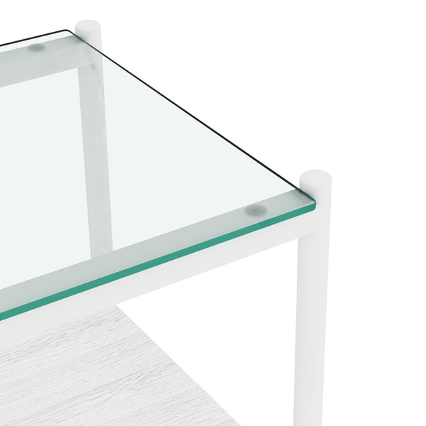 English Elm Coffee Table Set of 3 Tempered Glass Top Iron Legs Mdf Shelf Modern Living Room W241S00050