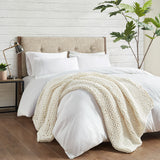 Madison Park Chunky Double Knit Casual Hand Made Chunky Double Knit Throw Blanket MP50-6135 Ivory