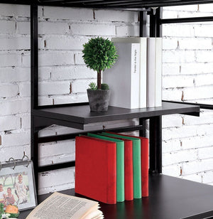 English Elm Black Twin Bunk Bed with Built-In Desk and Shelves, Heavy-Duty Metal Frame, Safe Guard Rails Black 78 L x 44 W x 8 H B2741P351282