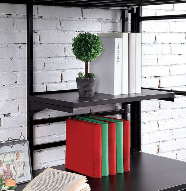 English Elm Black Twin Bunk Bed with Built-In Desk and Shelves, Heavy-Duty Metal Frame, Safe Guard Rails Black 78 L x 44 W x 8 H B2741P351282