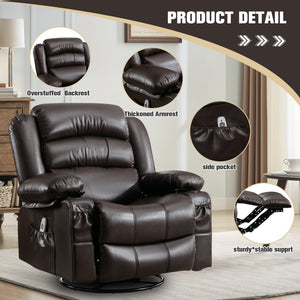 English Elm Massage Swivel Rocker Recliner with Heat Vibration, 360° Rotate, 155° Recline, USB Port, Brown W1521130741