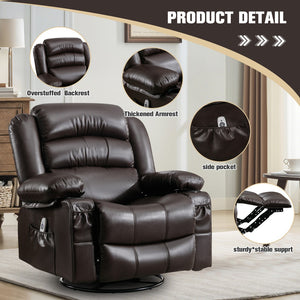 English Elm Massage Swivel Rocker Recliner with Heat Lumbar Relief and Usb Port for Living Room W1521P476712