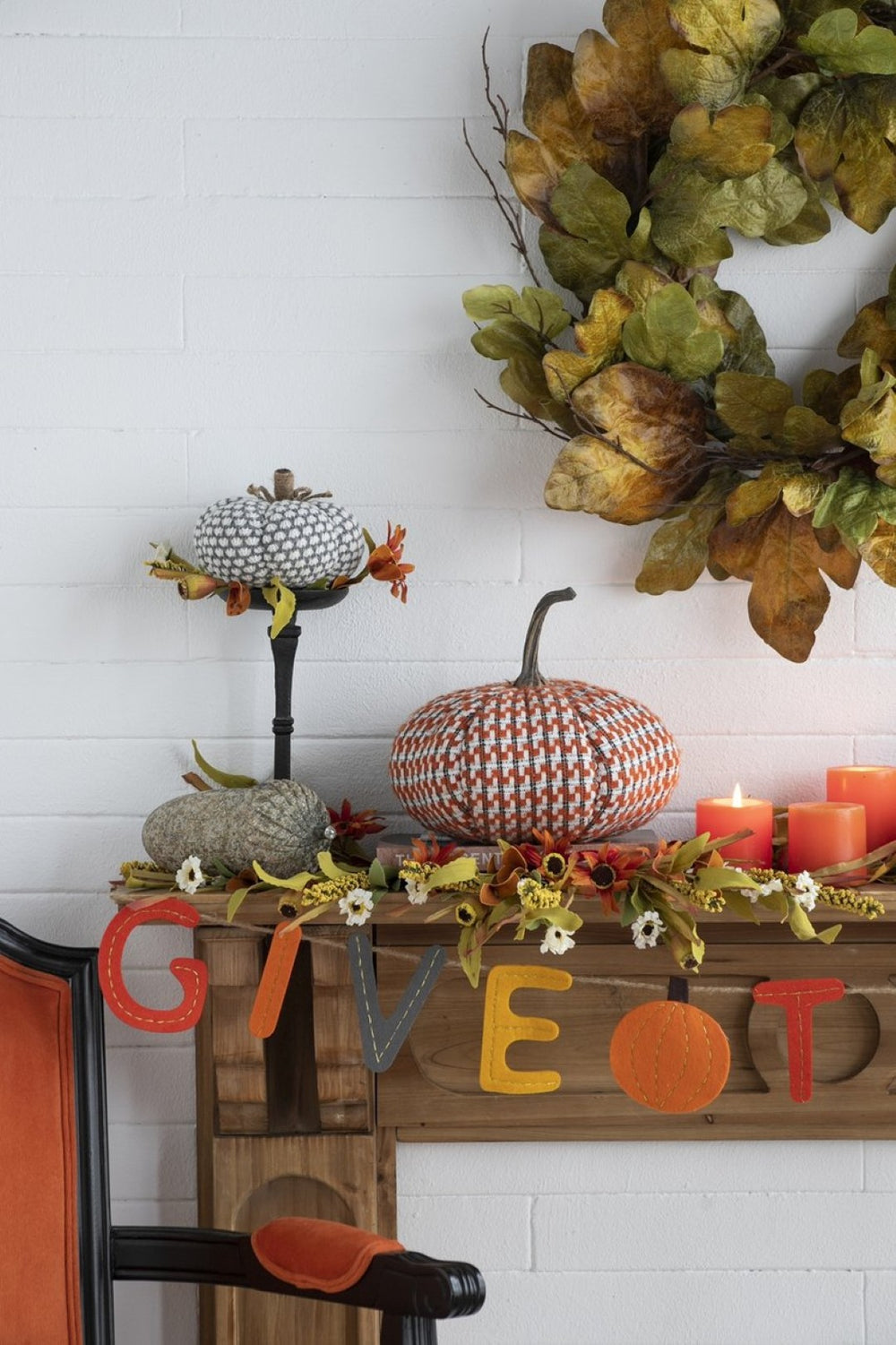 English Elm Set Of 2 Fabric Pumpkins - Cozy Orange Autumn Decor For Thanksgiving, Fall Festivals & Home Styling W2078P246704-GIGA