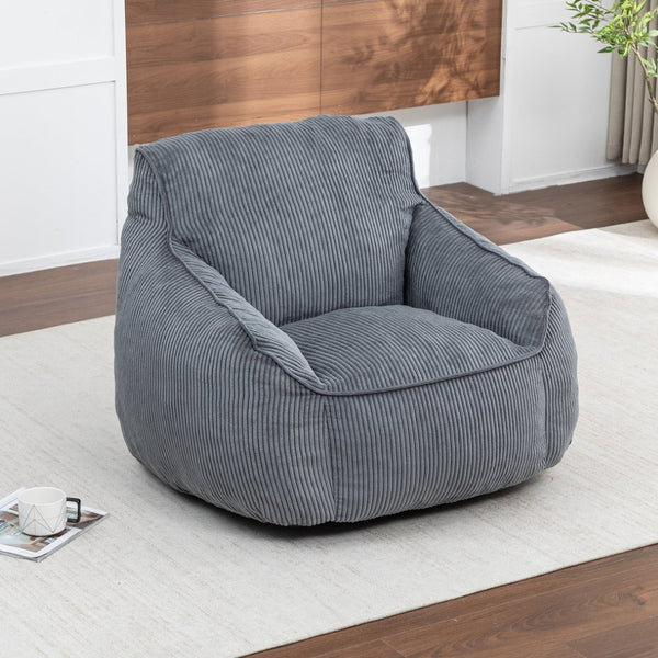 English Elm Giant Corduroy Bean Bag Sofa with Armrests Foam Filled Cozy Adult Lounge Chair Dark Gray W2200P442800