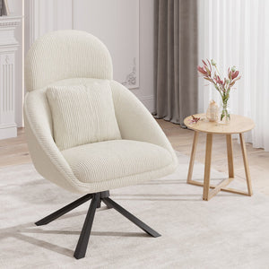English Elm Modern Swivel Accent Chair with Adjustable Headrest, Oversized Corduroy Upholstered Rocking Recliner for Living Room Beige T3950P397486