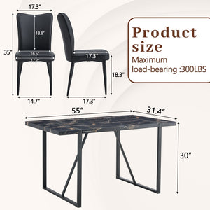 English Elm Table Modern Black Marble Dining Set With 6 Ergonomic Pu Chairs - Stylish, Stable & Easy To Assemble! W1151S02526-GIGA