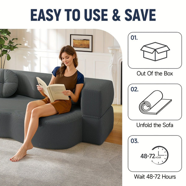 English Elm 2-seater Foldable Sofa Bed Plush Upholstered Guest Sleep Solution for Small Spaces W1359P364913
