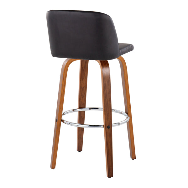 English Elm Toriano Mid-Century 30" Fixed-Height Swivel Barstool with Walnut Legs, Faux Leather Comfort Pair Black B202S00705
