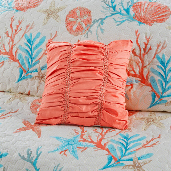 English Elm 6 Pebble Beach Cotton Sateen Quilt Set Full/Queen with Embroidered Coastal Pillows, OEKO‑TEX Certified Coral 22.83 L x 18.11 W x 11.42 H B03597450