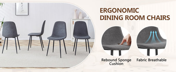 English Elm Table Set With Walnut Grain Dining Table & 6 Dark Gray Linen-Cotton Chairs For Modern Homes W1151S04294-GIGA