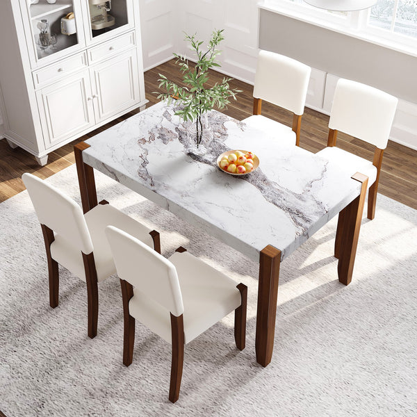 English Elm 46.5" Modern Faux Marble Dining Table with Solid Wood Legs, Seats 4, 250lb Capacity, Easy Assembly WF321684AAK