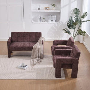 English Elm Nordic Ergonomic Double Armchair Upholstered Chenille Two-Seater Sofa 550lb Capacity Compact Lounge Chair WINE RED W395P380533