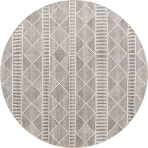 Unique Loom Outdoor Trellis Dalyan Machine Made Striped Rug Gray, Ivory/Beige 7' 10" x 7' 10"