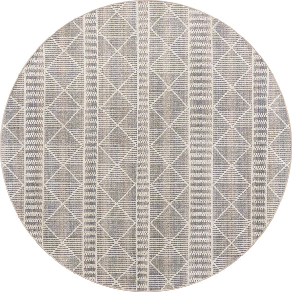 Unique Loom Outdoor Trellis Dalyan Machine Made Striped Rug Gray, Ivory/Beige 7' 10" x 7' 10"