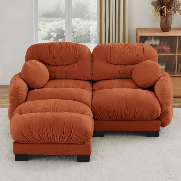 English Elm Pleated Chenille Sectional Sofa with Ottoman Ergonomic Foam Curved Armrests Living Room Orange W5656S00065