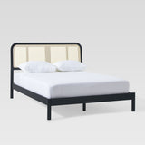 Queen Platform Bed with Rattan Headboard Insert Black NRUB5CBL Walker Edison