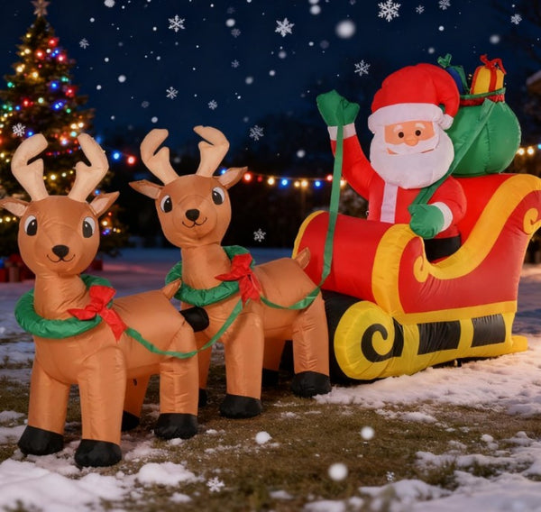 English Elm Inflatable Santa Fire Truck Yard Display with Led Lit Tree 7.5 Foot Holiday Decor T3971P412830