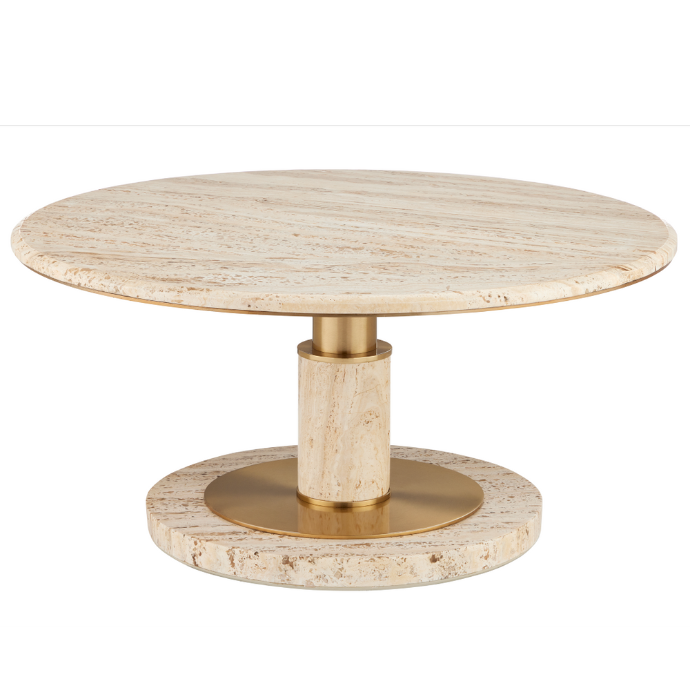 Miles Travertine Cocktail Table - Modern Elegance with Polished Brass Finish and Unique Stone Design