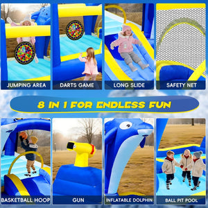 English Elm 8 in 1 Inflatable Outdoor Water Park Bounce House with Slide Sprinkler Hoop W167790002