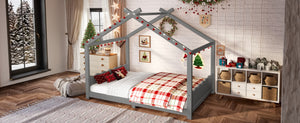 English Elm Twin House Frame Floor Bed Solid Pine Kids Room Montessori Low Profile Play Nook Gray W1580P387843