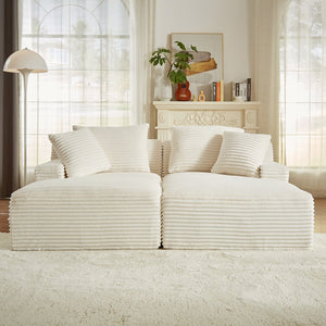 English Elm Compressible modern double chaise lounge with corduroy, spring padding comfort and no assembly required White W2339P278020