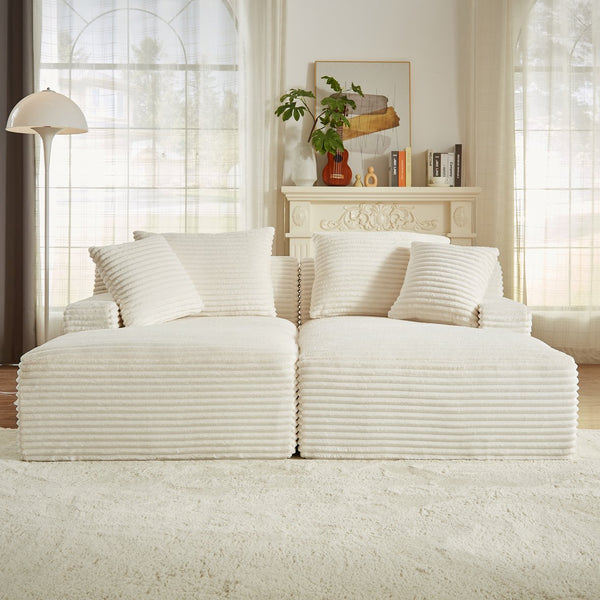 English Elm Compressible modern double chaise lounge with corduroy, spring padding comfort and no assembly required White W2339P278020
