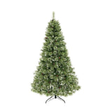 Christopher Knight Home® - Noble House - 7.5-foot Cashmere Pine and Mixed Needles Pre-Lit Clear LED Hinged Artificial Christmas Tree with Snow and Glitter Branches and Frosted Pinecones