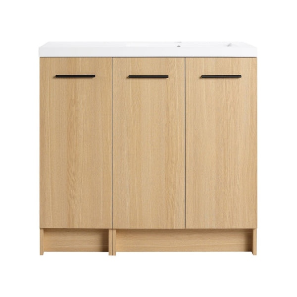 English Elm 36" Floating Bathroom Vanity Light Oak Modular Cabinet with Gel Coat Integrated Sink W3450S00106