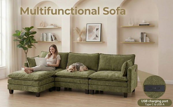 English Elm Modern Chenille Upholstered Loveseat with Usb Ports and Pockets for Compact Living Green W2519P486541