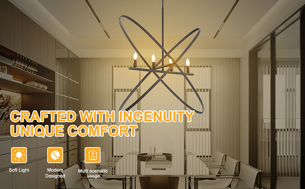 English Elm 29"L Atom 4-Light Matte Black & Brass LED Pendant—Orb Art Fixture, Dimmable, Eco-Friendly Lighting B072P220164