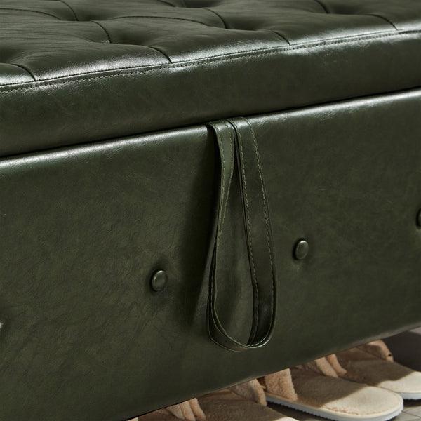 English Elm 48" Storage Ottoman Bench with Tufted Faux Leather Upholstery, Solid Wood Frame & 300lb Capacity Dark Green W1097P338777