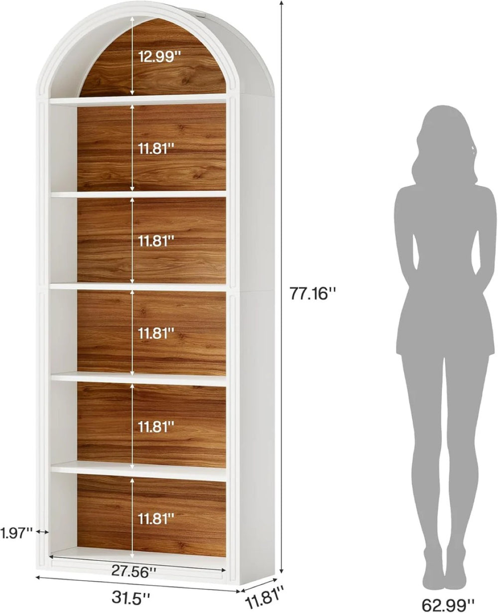 English Elm Open Five Tier Industrial Bookshelf with Steel Frame and Warm Brown Wood Finish T3971P456689