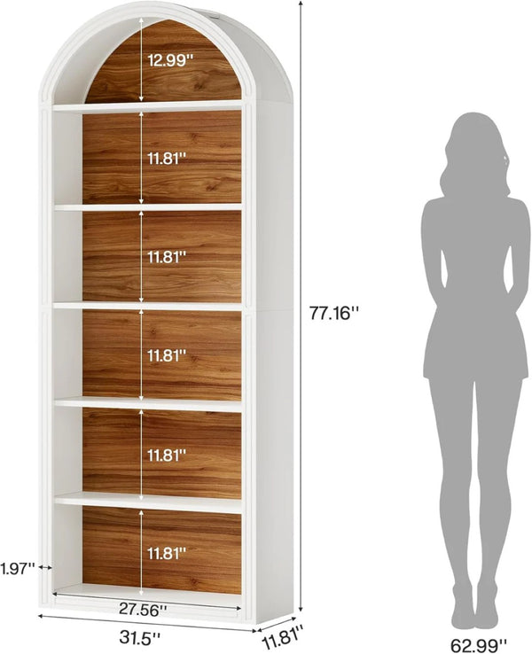 English Elm Open Five Tier Industrial Bookshelf with Steel Frame and Warm Brown Wood Finish T3971P456689