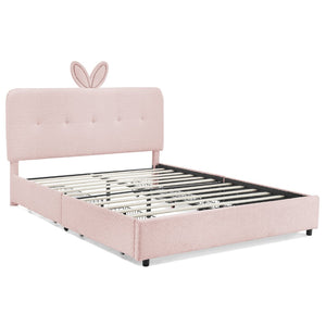 English Elm Full Size Kids Storage Bed Boucle Upholstered Rabbit Ear Headboard with Led Lighting Pink W1413P384923