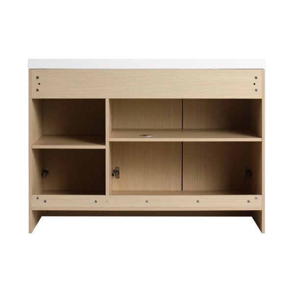 English Elm 48" Floating Bathroom Vanity Dual Ceramic Vessel Sinks Oak Finish Soft Close Doors W999S00511