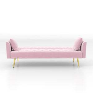 English Elm Modern Tufted Velvet Sleeper Sofa Retro Style Convertible Fold Flat for Compact Spaces Pink W2353P399455