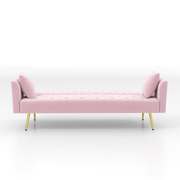 English Elm Modern Tufted Velvet Sleeper Sofa Retro Style Convertible Fold Flat for Compact Spaces Pink W2353P399455