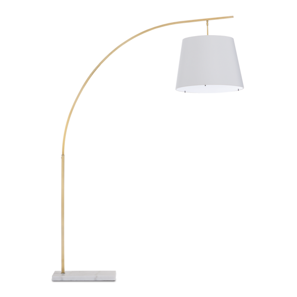 Cloister Brass Floor Lamp - Modern Arc Design with Elegant White Shade and Antique Finish for Style