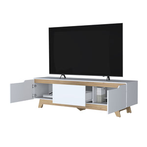 English Elm FM Irmo Wall-Mounted Entertainment Center with Shelves — Space-Saving Modern TV Panel and Display Shelf for Organized Living Room Decor White 76 L x 23 W x 5 H B128P283291