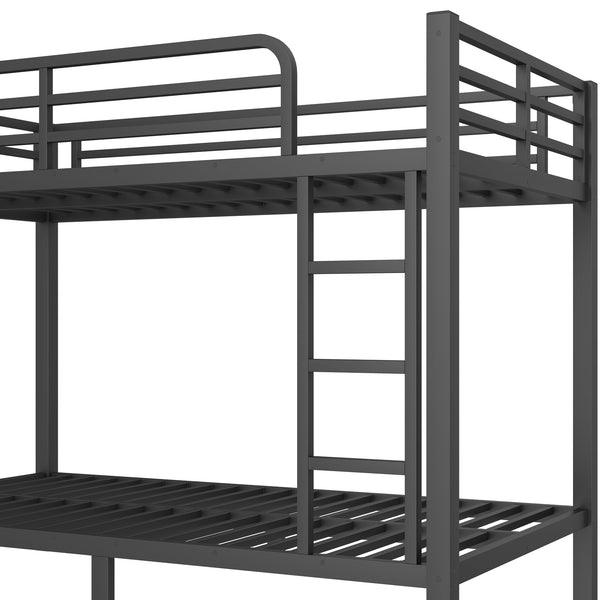 English Elm Metal Twin Over Twin Bunk Bed – Heavy-Duty Steel, Space-Saving Design, No Box Spring Needed, Black Finish W1580P372862