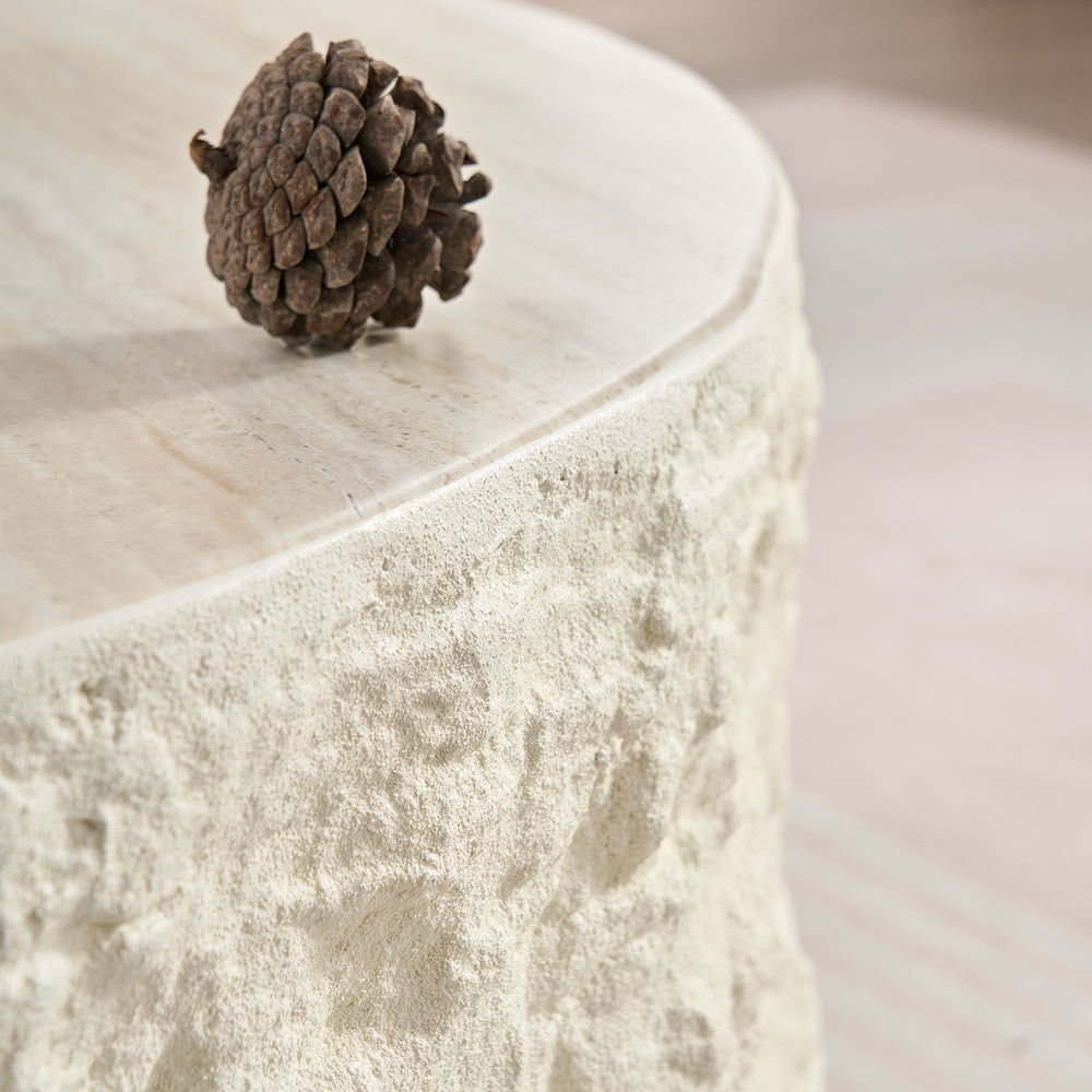 English Elm 35.43''Fiberglass Round Coffee Table with Imitation Stone Top, No Assembly, Waterproof Durable Design W2582P250694