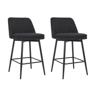 English Elm Counter Upholstered Swivel Bar Stools Set of 2 — Mid-Century Modern Comfort, 360° Rotation, Durable Metal Legs Black W2200P233486