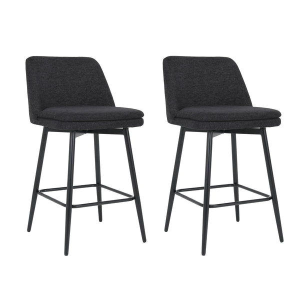 English Elm Counter Upholstered Swivel Bar Stools Set of 2 — Mid-Century Modern Comfort, 360° Rotation, Durable Metal Legs Black W2200P233486