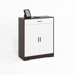 English Elm Shoe Cabinet 4-Tier Shoe Rack with Drawer and Adjustable Shelves — Slim Freestanding Storage for Entryway Walnut W409P195072