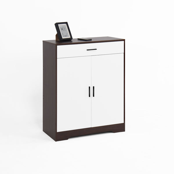 English Elm Shoe Cabinet 4-Tier Shoe Rack with Drawer and Adjustable Shelves — Slim Freestanding Storage for Entryway Walnut W409P195072