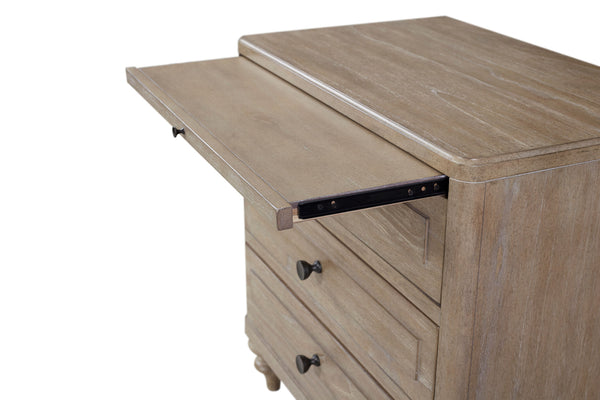 English Elm King Sand 6-Piece Panel Bedroom Set with Cedar/Felt Lined Drawers, USB Nightstand & Cane Accents B2699S00056