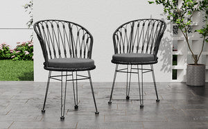 English Elm Christopher Knight Home® - TAVON Woven Rattan Dining Chairs (2-Pack) with Gray Cushions, Sturdy Iron Frame, 300 lb Capacity N762P240772E