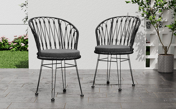 English Elm Christopher Knight Home® - TAVON Woven Rattan Dining Chairs (2-Pack) with Gray Cushions, Sturdy Iron Frame, 300 lb Capacity N762P240772E